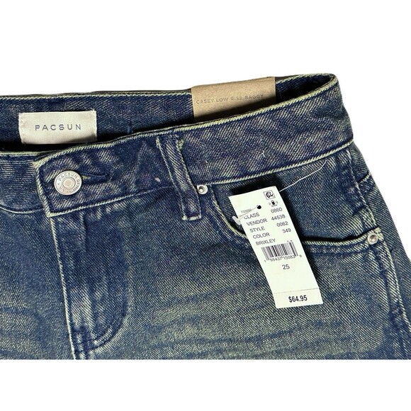 NEW PacSun Womens Size 25 Casey Low Rise Baggy Jeans Button Pocket Dark Indigo - Picture 6 of 10